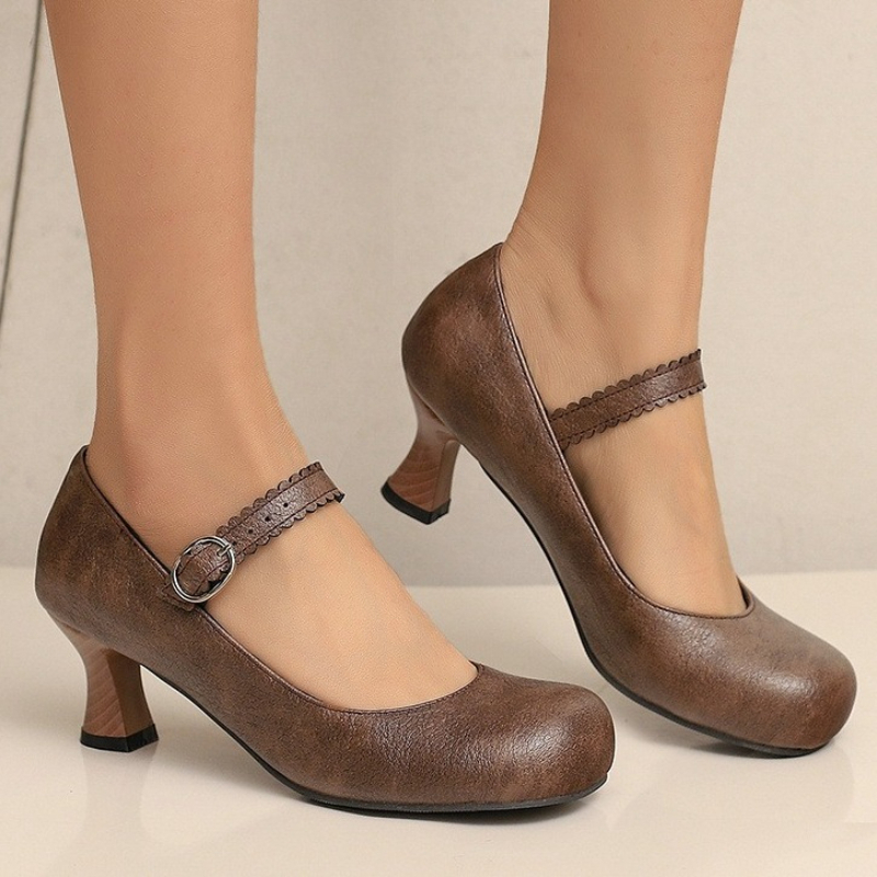 Women Formal Wear Heels - Sapatos Femininos Retrô Mary Jane com