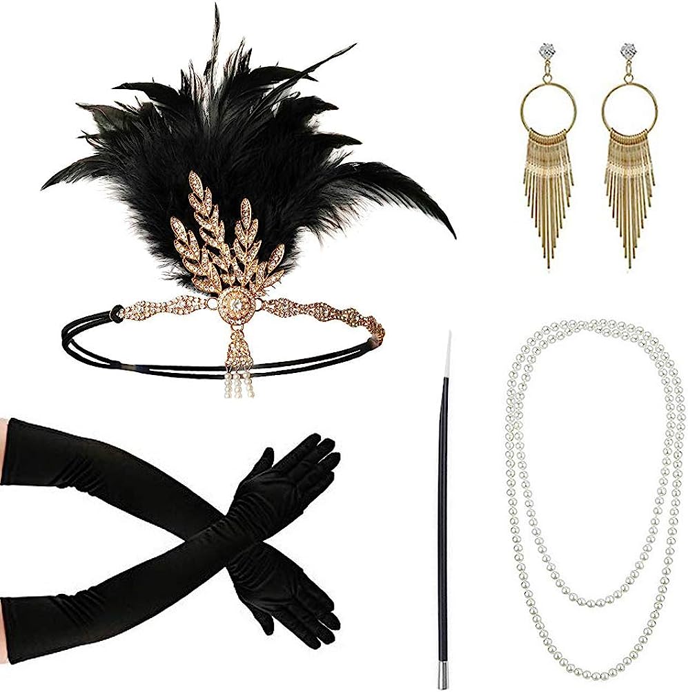 Pearl Necklace Set - PESENAR 1920s Moda Flapper Tiara Porta-cigarro