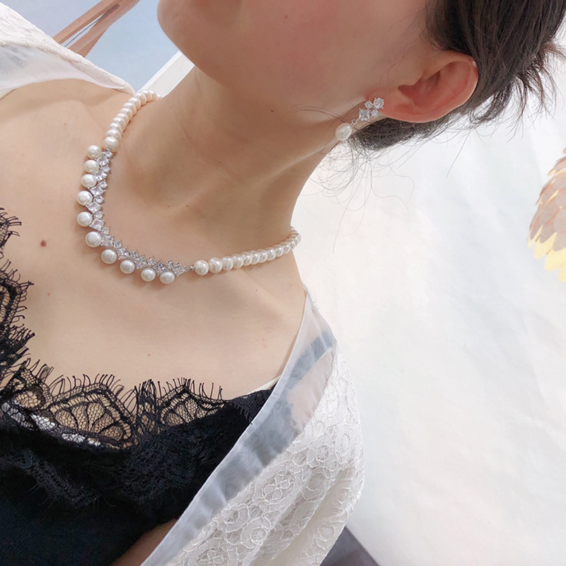 Um conjunto de água doce pérol - Pearl Necklace Set avaliação e preço